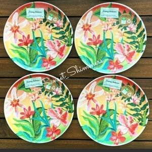 𝅺4pc Set Tommy Bahama Tropical Hibiscus Flowers Eco Melamine Dinner Plates New